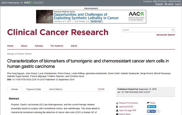 Công trình nghiên cứu được công bố trên Tạp chí Clinical Cancer Research (Impact factor: 8,738)