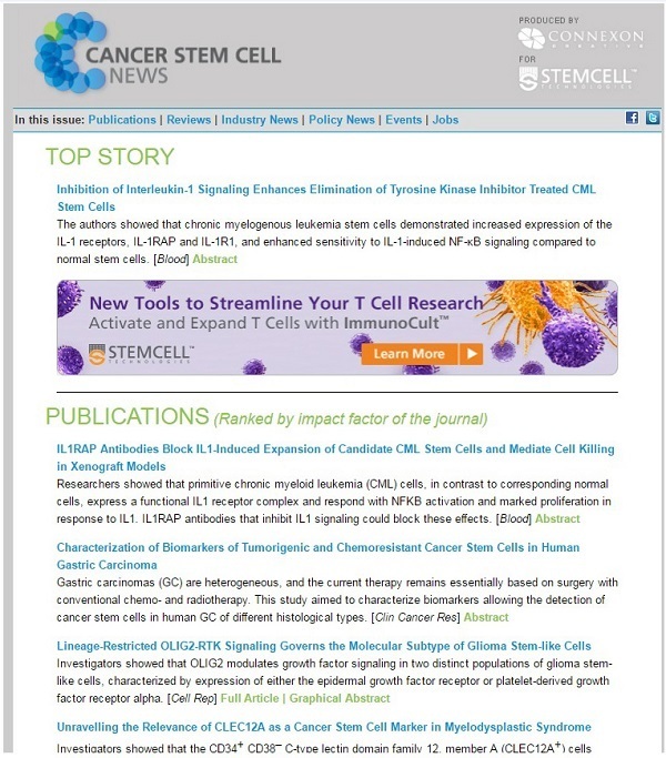 Công trình nghiên cứu được tạp chí Cancer Stem Cell News bình duyệt ở vị trí thứ 3 trong top 10 công bố về tế bào gốc ung thư.